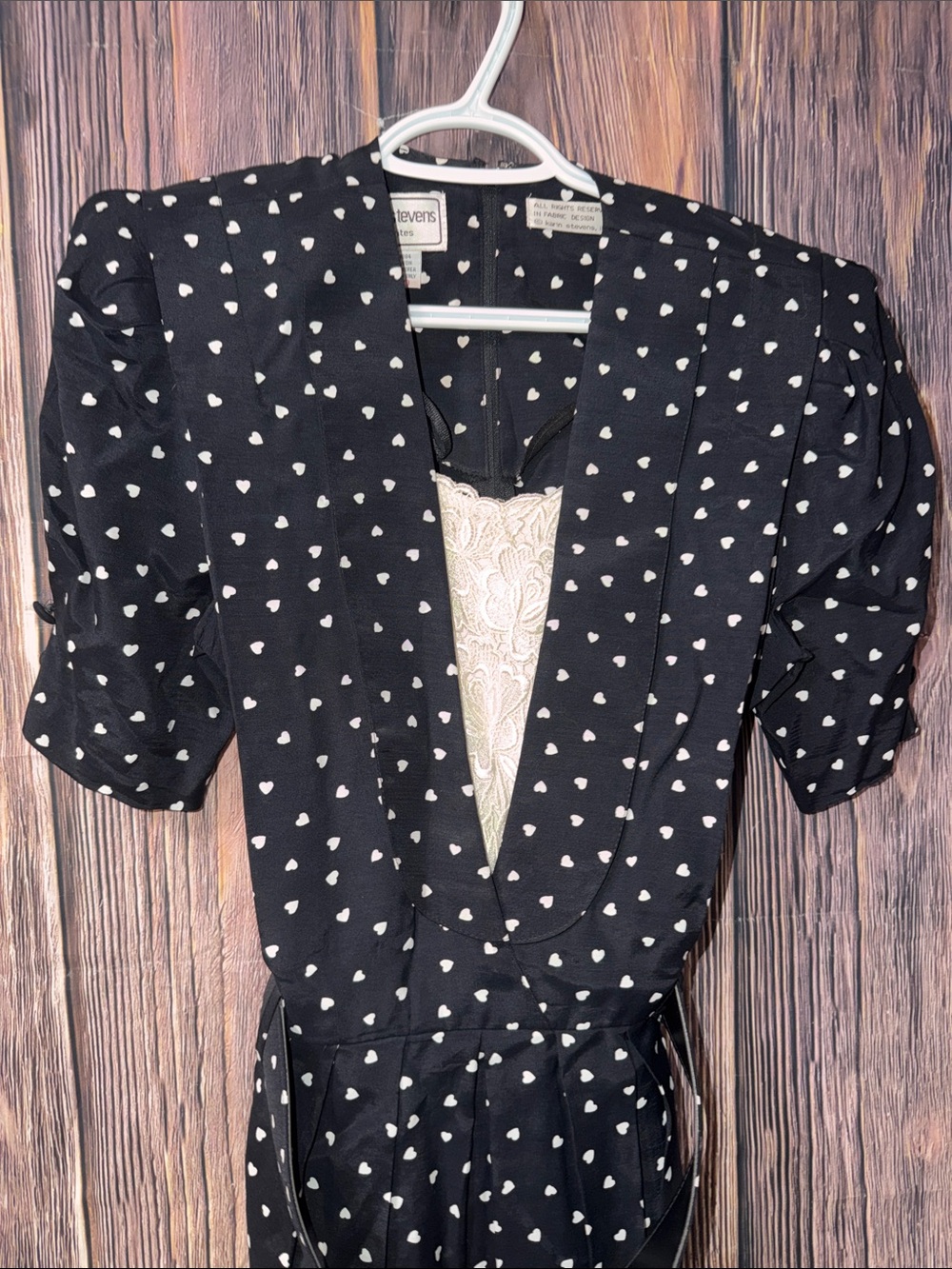 Vintage Karin Stevens Petites Size 10 Black White Heart Print Dress Belted Dress - Picture 6 of 14